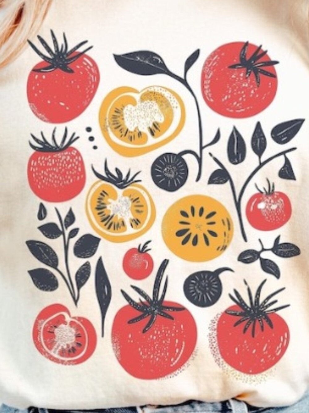 Tomato Garden Print T-shirt, Whimsical Cottagecore Vegan Tee - Picture 2 of 3